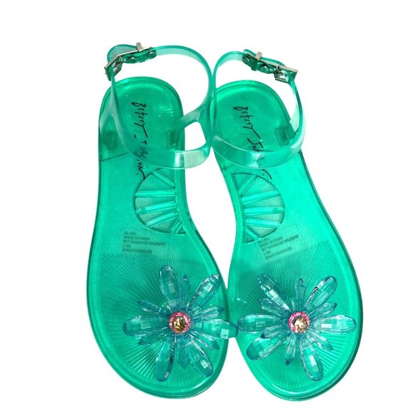 Betsey Johnson Shoes - Betsey Johnson Size 7 Flip Flop Sandals Green Jelly Sarai Blue Flower Beach Pool